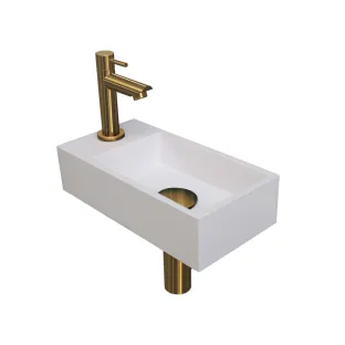 INK Versus Fountain Pack Polystone - tap platform left - 36x18x9 cm - Gloss white/Matte gold