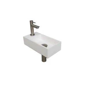 INK Versus Fountain Pack Polystone - tap platform left - 36x18x9 cm - Matt white/Brushed nickel