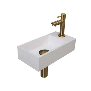 INK Versus Fountain Pack Polystone - tap platform right - 36x18x9 cm - Gloss white/Matte gold