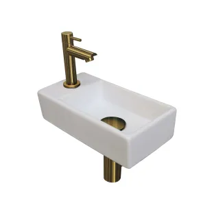 INK Versus Fountain Pack Porcelain - tap platform left - 36x18x9 cm - Gloss white/Brushed Matt gold