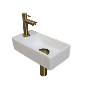 INK Versus Fountain Pack Porcelain - tap platform left - 36x18x9 cm - Matt white/Brushed Matt gold