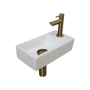 INK Versus Fountain Pack Porcelain - tap platform right - 36x18x9 cm - Gloss white/Brushed Matt gold