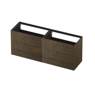 INK washbasin cabinet push to open - vertically milled - 4 drawers - 160x45x65 cm - Solid oak charcoal