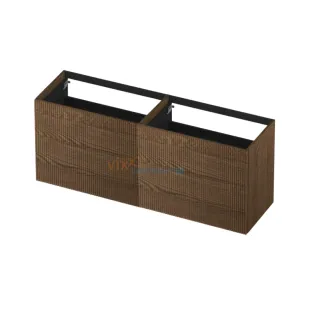 INK washbasin cabinet push to open - vertically milled - 4 drawers - 160x45x65 cm - Solid oak chocolate