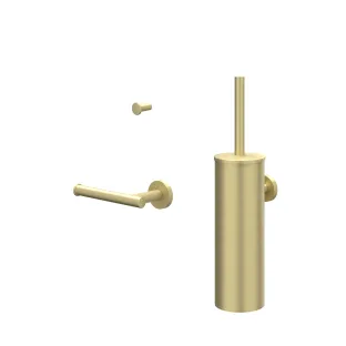 IVY - Accessory set 1 - wall-mounted brush set - small towel hook - toilet roll holder - Brushed matt gold PVD