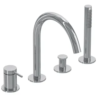 IVY - Bond - Bath rim combination 4-hole mixer tap with swivel spout pull-out hand shower - Chrome