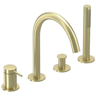 IVY - Bond - Bath rim combination 4-hole mixer with swivel spout pull-out hand shower - Brushed matt gold PVD