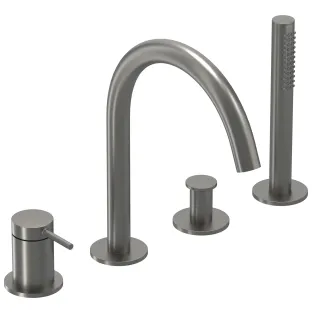 IVY - Bond - Bath rim combination 4-hole mixer tap with swivel spout pull-out hand shower - Brushed metal black PVD