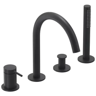 IVY - Bond - Bath rim combination 4-hole mixer tap with swivel spout pull-out hand shower - Matt black PED