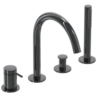 IVY - Bond - Bath rim combination 4-hole mixer tap with swivel spout pull-out hand shower - Black chrome PVD