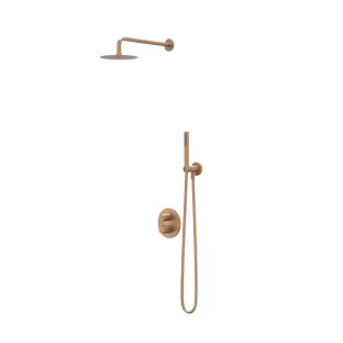 IVY Bond rain shower set 2 built-in with 2-way stop diverter - 40cm wall arm - 25cm slim overhead shower - holder with outlet - 3-position hand shower - brushed matt copper PVD