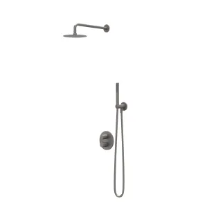 IVY Bond rain shower set 2 built-in with 2-way stop diverter - 30cm ceiling tube - 25cm slim head shower - holder with outlet - 3-position hand shower - brushed metal black PVD