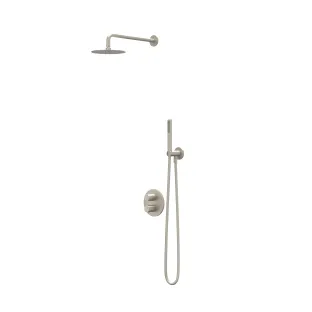 IVY Bond rain shower set 2 built-in with 2-way stop diverter - 15cm ceiling tube - 25cm slim overhead shower - holder with outlet - 3-position hand shower - brushed nickel PVD