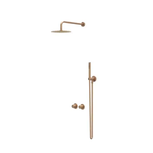 IVY Bond rain shower set 3 built-in symmetry with 2-way stop diverter - 30cm ceiling tube - 20cm slim overhead shower - holder with outlet - rod model hand shower - brushed matt copper PVD