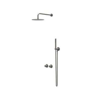 IVY Bond rain shower set 3 built-in symmetry with 2-way stop diverter - 30cm ceiling tube - 20cm slim head shower - holder with outlet - 3-position hand shower - brushed metal black PVD