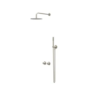 IVY Bond rain shower set 3 built-in symmetry with 2-way stop-diverter - 40cm wall arm - 20cm slim overhead shower - sliding bar with outlet - rod model hand shower - brushed nickel PVD