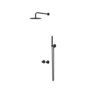 IVY Bond rain shower set 3 built-in symmetry with 2-way stop diverter - 40cm wall arm - 20cm slim overhead shower - holder with outlet - rod model hand shower - matt black PED