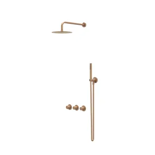 IVY Bond rain shower set 4 built-in symmetry with 2 stop valves - 40cm wall arm - 20cm slim head shower - sliding bar with outlet - rod model hand shower - brushed matt copper PVD