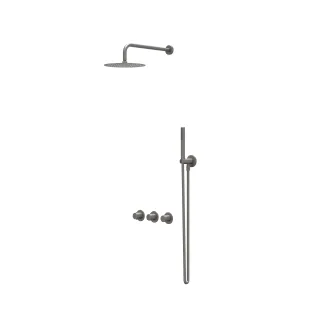 IVY Bond rain shower set 4 built-in symmetry with 2 stop valves - 40cm wall arm - 20cm slim head shower - holder with outlet - 3-position hand shower - brushed metal black PVD