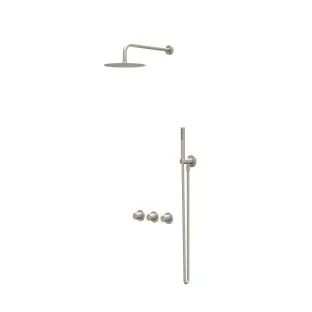 IVY Bond rain shower set 4 built-in symmetry with 2 stop valves - 40cm wall arm - 20cm slim head shower - sliding bar with outlet - rod model hand shower - brushed nickel PVD