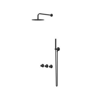 IVY Bond rain shower set 4 built-in symmetry with 2 stop valves - 30cm ceiling tube - 20cm slim head shower - holder with outlet - 3-position hand shower - matt black PED