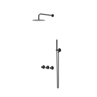 IVY Bond rain shower set 4 built-in symmetry with 2 stop valves - 40cm wall arm - 20cm slim head shower - holder with outlet - 3-position hand shower - black chrome PVD