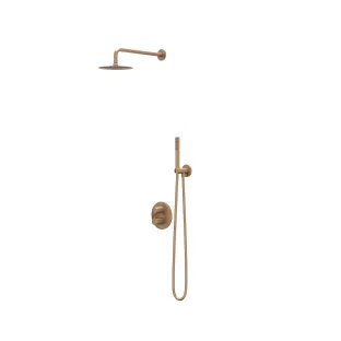 IVY Pact rain shower set 2 built-in with 2-way stop diverter - 15cm ceiling tube - 25cm slim overhead shower - holder with outlet - rod model hand shower - brushed matt copper PVD