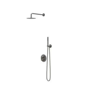 IVY Pact rain shower set 2 built-in with 2-way stop diverter - 15cm ceiling tube - 25cm slim head shower - holder with outlet - 3-position hand shower - brushed metal black PVD