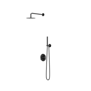 IVY Pact rain shower set 2 built-in with 2-way stop diverter - 40cm wall arm - 25cm slim overhead shower - holder with outlet - rod model hand shower - black chrome PVD