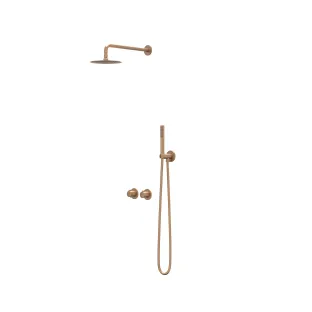 IVY Pact rain shower set 3 built-in symmetry with 2-way stop diverter - 15cm ceiling tube - 20cm slim head shower - holder with outlet - 3-position hand shower - brushed matt copper PVD