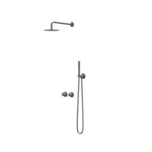 IVY Pact rain shower set 3 built-in symmetry with 2-way stop diverter - 15cm ceiling tube - 20cm slim head shower - holder with outlet - rod model hand shower - brushed metal black PVD