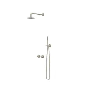 IVY Pact rain shower set 3 built-in symmetry with 2-way stop-diverter - 40cm wall arm - 25cm slim overhead shower - sliding bar with outlet - rod model hand shower - brushed nickel PVD