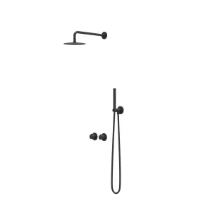 IVY Pact rain shower set 3 built-in symmetry with 2-way stop diverter - 40cm wall arm - 20cm slim overhead shower - holder with outlet - rod model hand shower - matt black PED