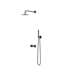 IVY Pact rain shower set 3 built-in symmetry with 2-way stop-diverter - 40cm wall arm - 20cm slim overhead shower - holder with outlet - rod model hand shower - black chrome PVD