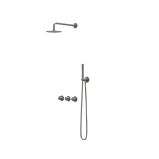 IVY Pact rain shower set 4 built-in symmetry with 2 stop valves - 15cm ceiling tube - 25cm medium head shower - sliding bar with outlet - satin spray hand shower - brushed metal black PVD