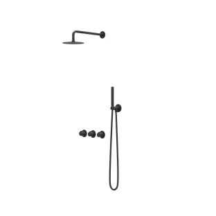 IVY Pact rain shower set 4 built-in symmetry with 2 stop valves - 15cm ceiling tube - 20cm slim head shower - holder with outlet - rod model hand shower - matt black PED