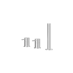 IVY - Concord - Bath rim combination 3-hole mixer tap with pull-out hand shower, without spout - Brushed stainless steel 316