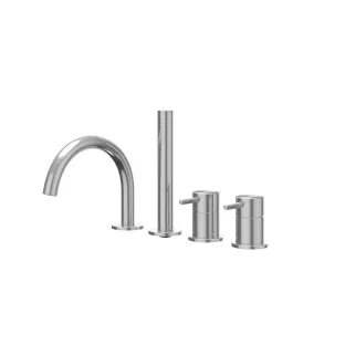 IVY - Concord - Bath rim combination 4-hole mixer tap with swivel spout, pull-out hand shower - Brushed stainless steel 316