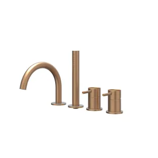 IVY - Concord - Bath rim combination 4-hole mixer tap with swivel spout pull-out hand shower - RVS316 brushed matt copper PVD