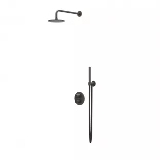 IVY Concord rain shower set 2 built-in with 2-way stop diverter - 30cm main shower - 30cm ceiling tube - rod model hand shower - RVS316 brushed carbon black PVD - with sliding bar