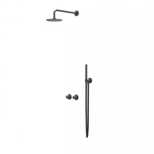 IVY Concord rain shower set 3 built-in symmetry with 2-way stop diverter - 25cm main shower - 20cm ceiling tube - rod model hand shower - RVS316 brushed carbon black PVD - with sliding bar