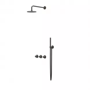 IVY Concord rain shower set 4 built-in symmetry with 2 stop valves 25cm main shower - 20cm ceiling tube - rod model hand shower - RVS316 brushed carbon black PVD - with sliding bar