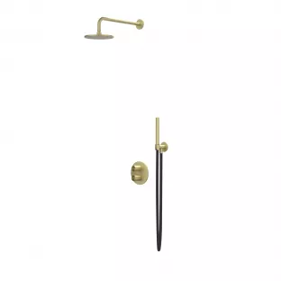 IVY Concord rain shower set 2 built-in with 2-way stop diverter - 25cm main shower - 30cm ceiling tube - rod model hand shower - RVS316 brushed matt gold PVD