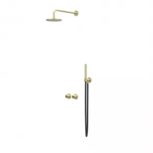 IVY Concord rain shower set 3 built-in symmetry with 2-way stop diverter - 30cm main shower - 30cm ceiling tube - rod model hand shower - RVS316 brushed matt gold PVD - with sliding bar