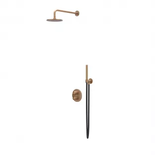 IVY Concord rain shower set 2 built-in with 2-way stop diverter - 25cm main shower - 30cm ceiling tube - rod model hand shower - RVS316 brushed matt copper PVD - with sliding bar