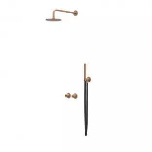 IVY Concord rain shower set 3 built-in symmetry with 2-way stop diverter - 25cm main shower - 30cm ceiling tube - rod model hand shower - RVS316 brushed matt copper PVD - with sliding bar