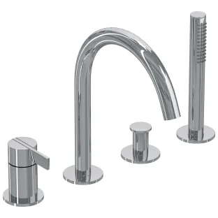 IVY - Pact - Bath rim combination 4-hole mixer tap with swivel spout pull-out hand shower - Chrome