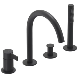 IVY - Pact - Bath rim combination 4-hole mixer tap with swivel spout pull-out hand shower - Matt black PED