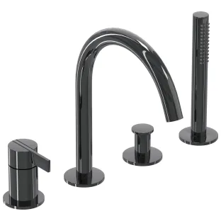 IVY - Pact - Bath rim combination 4-hole mixer tap with swivel spout pull-out hand shower - Black chrome PVD