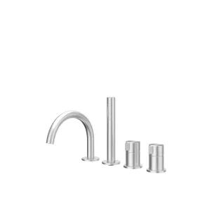 IVY - Tribe - Bath rim combination 4-hole mixer tap with swivel spout, pull-out hand shower - Brushed stainless steel 316